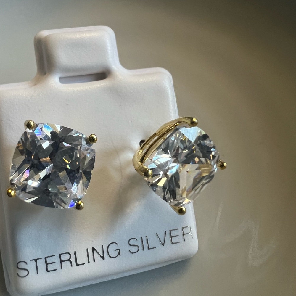 Sterling Silver Square Stud Earrings View 2